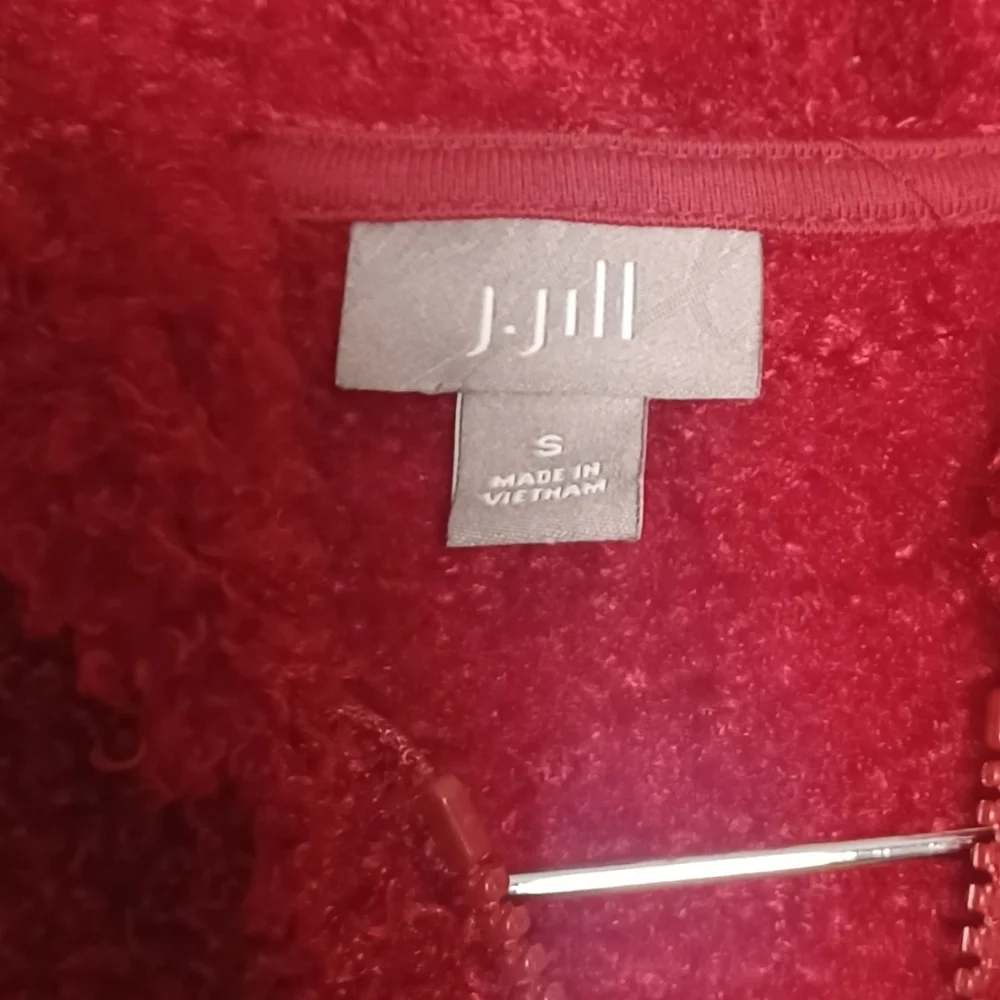 J. Jill Women’s Hooded Sherpa Teddy Fleece Zip Red Vest Size Small Cozy Layering - Picture 3 of 7
